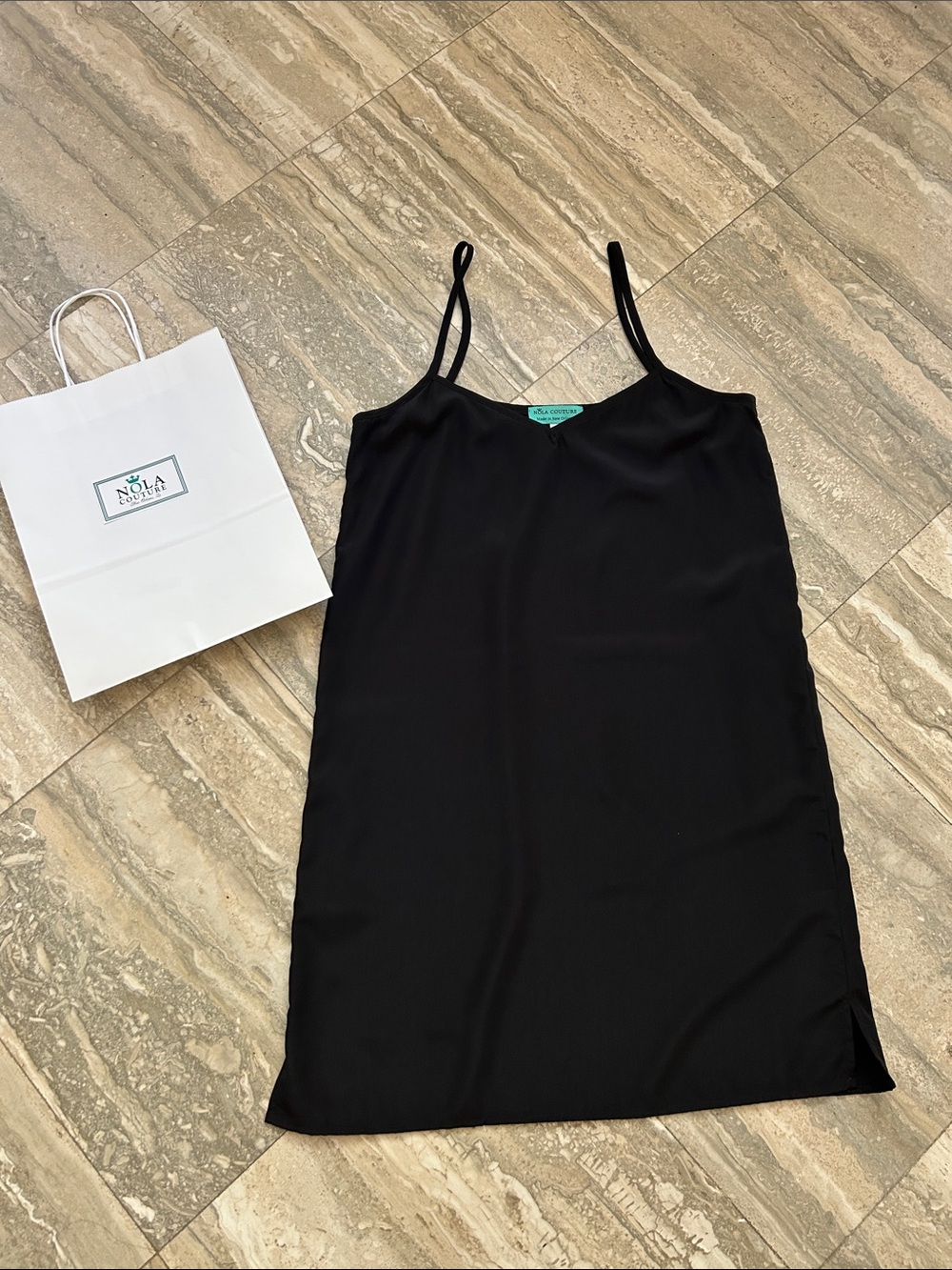 NWOT NOLA Couture Sleek Black Satin Slip dress with Thin Straps size XS